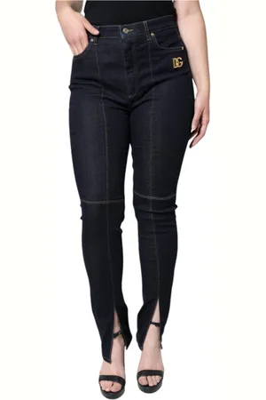 Dolce & Gabbana Jeans, Dames, Zwart, L, Denim, Zwarte Skinny Denim Jeans met Rits