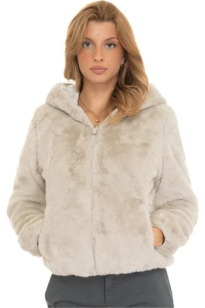 save the duck Jassen, Dames, Wit, XL, Polyester, Omkeerbare korte Harrington jas met capuchon