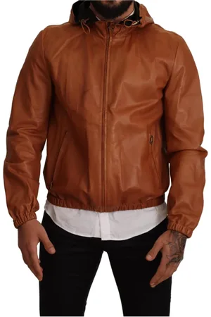 Dolce & Gabbana Jassen, Heren, Bruin, M, Leer, Leren Bomberjack met capuchon