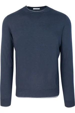 Paolo Pecora Truien, Heren, Blauw, S, Wol, Blauwe Crew Neck Sweater