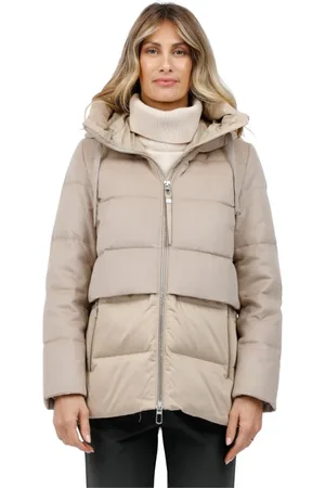 Duno Mantels, Dames, Bruin, L, Wol, Korte wollen en satijnen parka met verstelbare capuchon