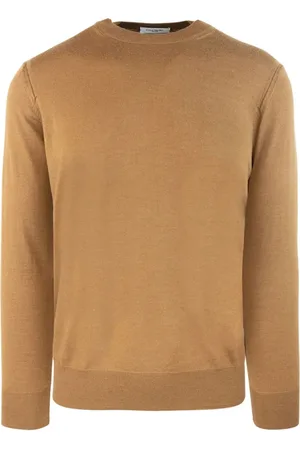 Paolo Pecora Truien, Heren, Bruin, L, Wol, Bruine Crew Neck Sweater Regular Fit
