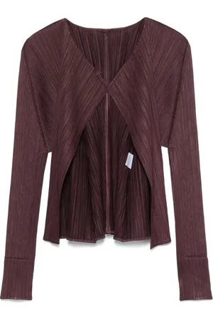 Issey Miyake Blouses & Shirts, Dames, Bruin, L, Stijlvol Gebreid Vest