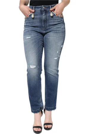 Dolce & Gabbana Jeans, Dames, Blauw, L, Katoen, Donkerblauwe Skinny High Waist Jeans