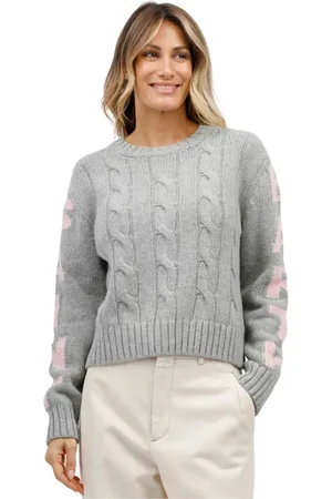 MC2 SAINT BARTH Truien, Dames, Grijs, L, Dames Crewneck Gebreide Top met Lurex Print