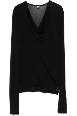 Totême Blouses & Shirts, Dames, Zwart, S, V-hals Gedrapeerde Top