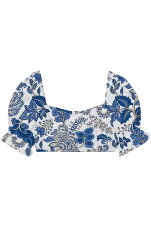 MC2 SAINT BARTH Blouses & Shirts, Dames, Blauw, M, Katoen, Katoenen Bloemen Top voor Vrouwen