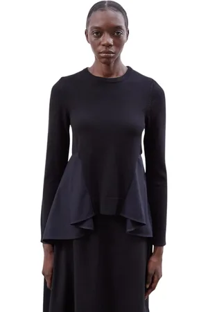 MEIMEIJ Blouses & Shirts, Dames, Zwart, S, Ronde hals top met stoffen inzetstukken