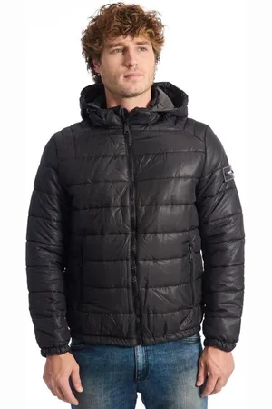 BALDININI Jassen, Heren, Zwart, XL, Polyester, Zwarte Gewatteerde Ritsjas met Zakken