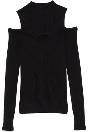 D.EXTERIOR Tops, Dames, Zwart, S, Wol, Zwarte Wol Cold Shoulder Trui