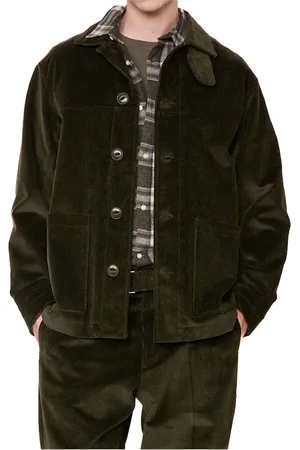 OFFICINE GENERALE Jassen, Heren, Groen, L, Katoen, Groene Corduroy Werkjas
