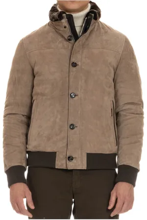 MOORER Jassen, Heren, Grijs, M, Suède, Duifgrijs Suède Puffer Jas