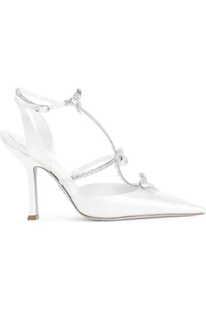 RENE CAOVILLA Schoenen, Dames, Wit, 40 EU, Satijn, Witte Satijnen Strass Pumps Elegante Stijl