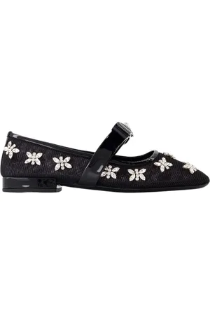 VERSACE Schoenen, Dames, Zwart, 38 EU, Leer, Zwarte Strik Platte Schoenen Leer