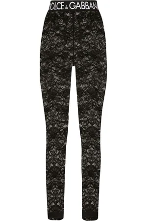Dolce & Gabbana Broeken, Dames, Zwart, XS, Kanten Overlay Leggings Skinny-Fit Zwart