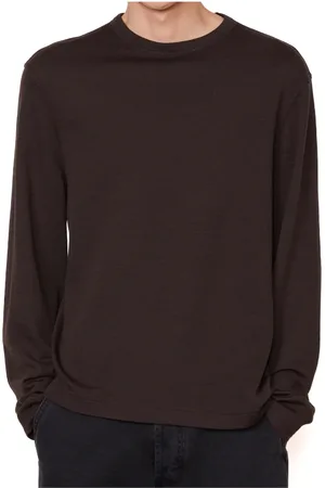 OFFICINE GENERALE Tops, Heren, Bruin, L, Wol, Bruine Longsleeve Ronde hals T-shirt