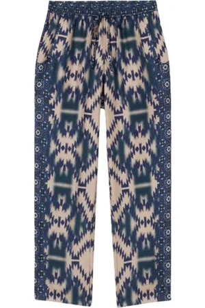 PIERRE-LOUIS MASCIA Broeken, Dames, Veelkleurig, XL, Geometrische wijde broek in blauw