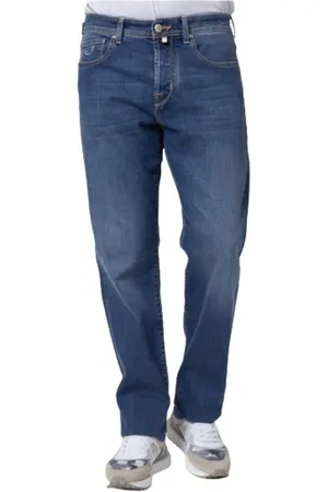 Jacob Cohen Jeans, Heren, Blauw, W33, Katoen, Donkerblauwe Gewassen Straight Cut Jeans
