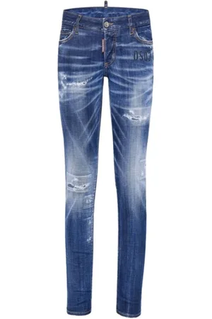 Dsquared2 Jeans, Dames, Blauw, 2Xs, Katoen, Jennifer Skinny Jeans met Rood Logo