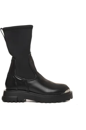 Moschino Schoenen, Dames, Zwart, 39 EU, Leer, Track Sole Slip-On Leren Laarzen