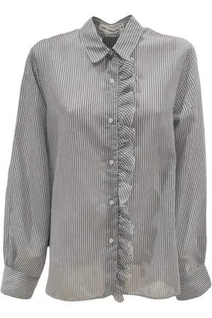 Lis Lareida Blouses & Shirts, Dames, Grijs, S, Katoen, Gestreepte Ruches Blouse Lichtgewicht Klassieke Pasvorm