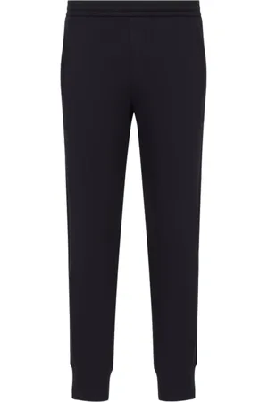 Emporio Armani Broeken, Heren, Blauw, L, Katoen, Blauwe Navy Jogger Broek Dubbele Jersey Katoenmix met Logo Belettering