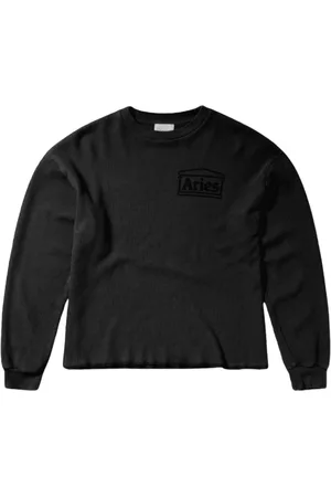 ARIES Truien, Heren, Zwart, L, Katoen, Lange Mouw Wafel T-shirt