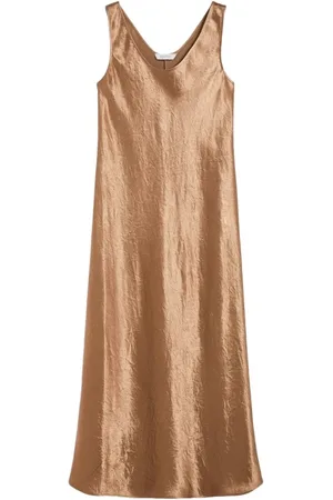Max Mara Kleedjes, Dames, Bruin, 2Xs, Satijn, Satijnen Jurk met Ronde Halslijn