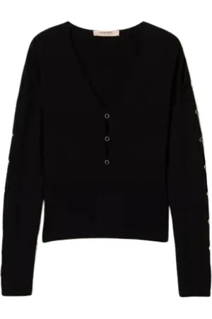 Twin-Set Truien, Dames, Zwart, S, Trui met uitsparingen en studs