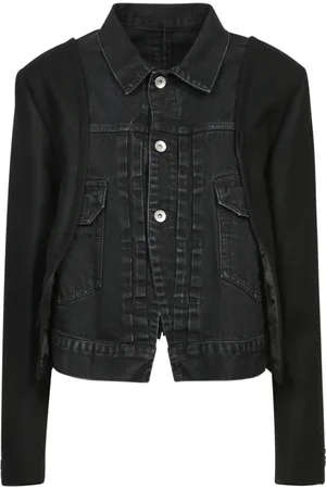 SACAI Jassen, Dames, Zwart, L, Wol, Zwarte Denim Wol Jas
