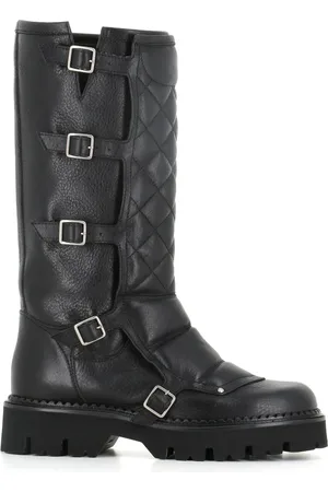 SARTORE Schoenen, Dames, Zwart, 39 EU, Zwarte leren motorlaarzen