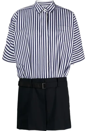 SACAI Jumpsuits & Playsuits, Dames, Blauw, L, Katoen, Blauw Gestreept Shirt Playsuit
