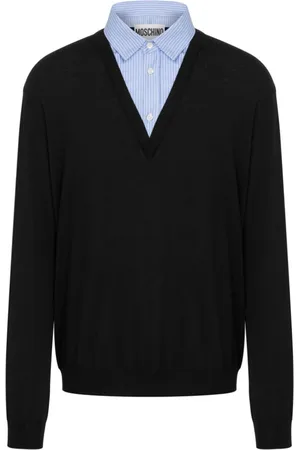 Moschino Truien, Heren, Zwart, M, Katoen, Gelaagd Ontwerp Sweater Overhemdkraag