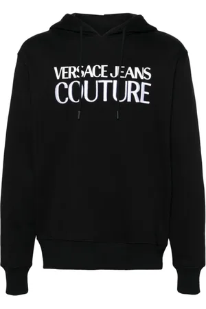 VERSACE Sweatshirts & Hoodies, Heren, Zwart, L, Katoen, Zwarte Hoodie met Geborduurd Logo