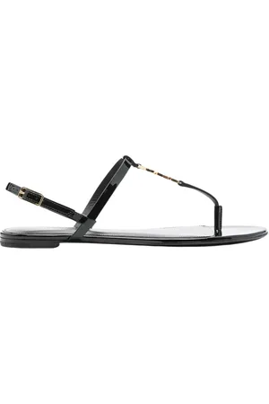 Saint Laurent Schoenen, Dames, Zwart, 37 EU, Zwarte Leren Sandalen