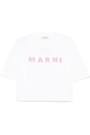 Marni Tops, Dames, Wit, XS, Katoen, Gingham Check Jersey T-shirt