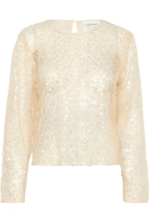 Karen by Simonsen Blouses & Shirts, Dames, Wit, S, Paillet Top Blouse Egret