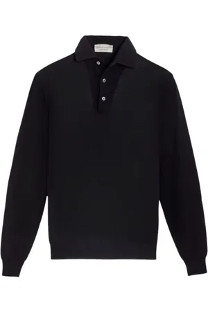 FILIPPO DE LAURENTIIS Tops, Heren, Zwart, M, Wol, Merino wol lange mouw polo