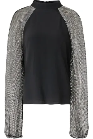 GENNY Blouses & Shirts, Dames, Zwart, S, Elegante top met wijde mouwen van mesh met strass