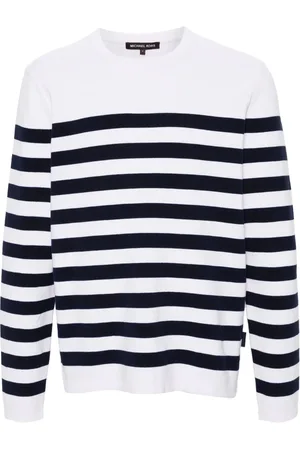 Michael Kors Truien, Heren, Blauw, L, Katoen, Blauwe Gestreepte Trui