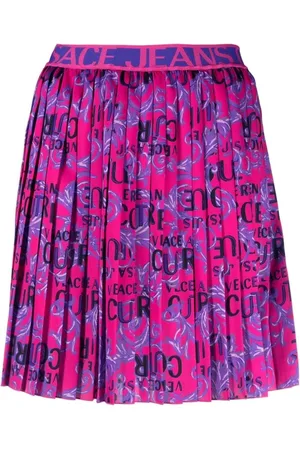 VERSACE Rokken, Dames, Paars, S, Barok Geplooide Minirok in Paars