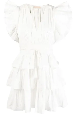 ULLA JOHNSON Kleedjes, Dames, Wit, L, Katoen, Beige Katoenen Mini Jurk