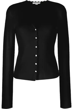 Vince Truien, Dames, Zwart, L, Nylon, Zwarte Elegant Vest met Gehaakte Rand