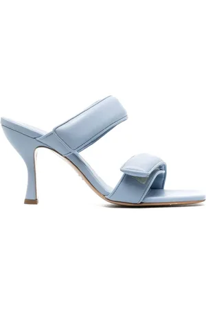 Gia Borghini Schoenen, Dames, Blauw, 37 EU, Leer, Blauwe Leren Muiltjes Lage Hakken
