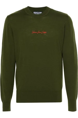 VERSACE Truien, Heren, Groen, M, Wol, Groene Wollen Sweatshirt Sweaters Hoodies