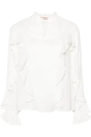 Twin-Set Blouses & Shirts, Dames, , 2Xs, Nylon, Elegante Blauwe Kant Lange Mouw Shirt