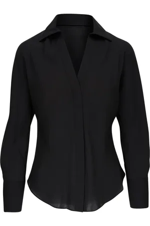 Vince Blouses & Shirts, Dames, Zwart, M, Elegante Zwarte Zijden Lange Mouw Shirt