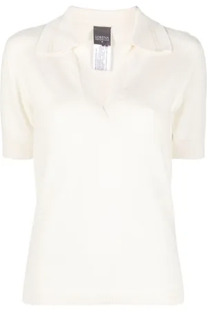 LORENA ANTONIAZZI Tops, Dames, Wit, L, Katoen, Casual Gebreide Polo Shirt in Wit