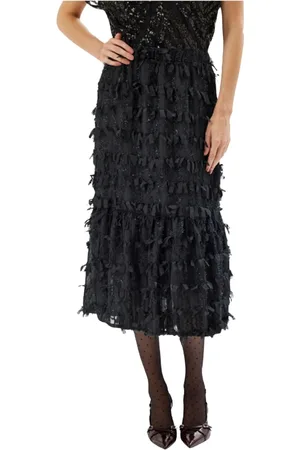 In Front Rokken, Dames, Zwart, XL, Polyester, Zwarte Geruwde Rok