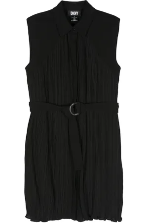 DKNY Kleedjes, Dames, Zwart, XS, Polyester, Zwarte Geplooide Slip Midi Jurk
